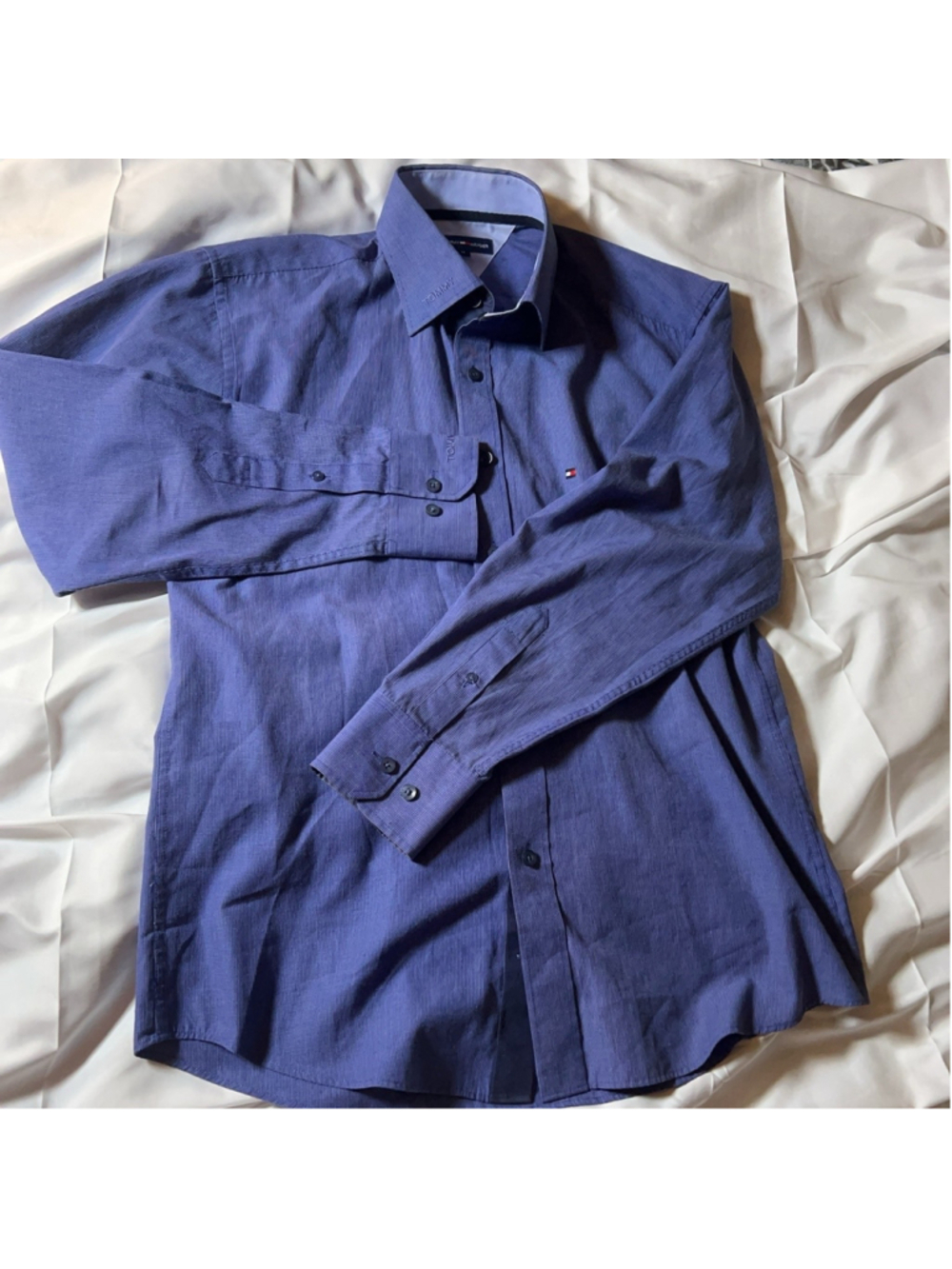 Tommy Hilfiger Dress Shirt Mens M Blue Check Long Sleeve Button Up Collared